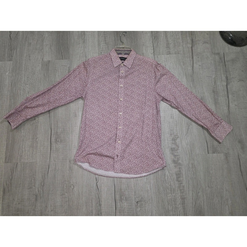 Nick Graham Modern Fit Stretch Shirt Small Muted Burgundy Paisley Print Contrast
